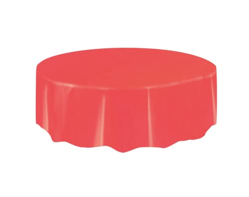Red Solid Round Short Fold Plastic Table Cover (213cm) 1 Count – Vibrant & Durable Party Essential for Easy Cleanup and Decoration