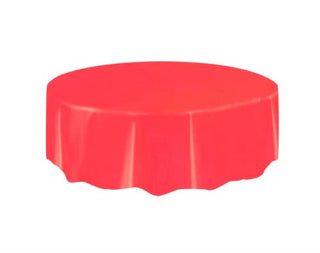 Red Solid Round Short Fold Plastic Table Cover (213cm) 1 Count – Vibrant & Durable Party Essential for Easy Cleanup and Decoration