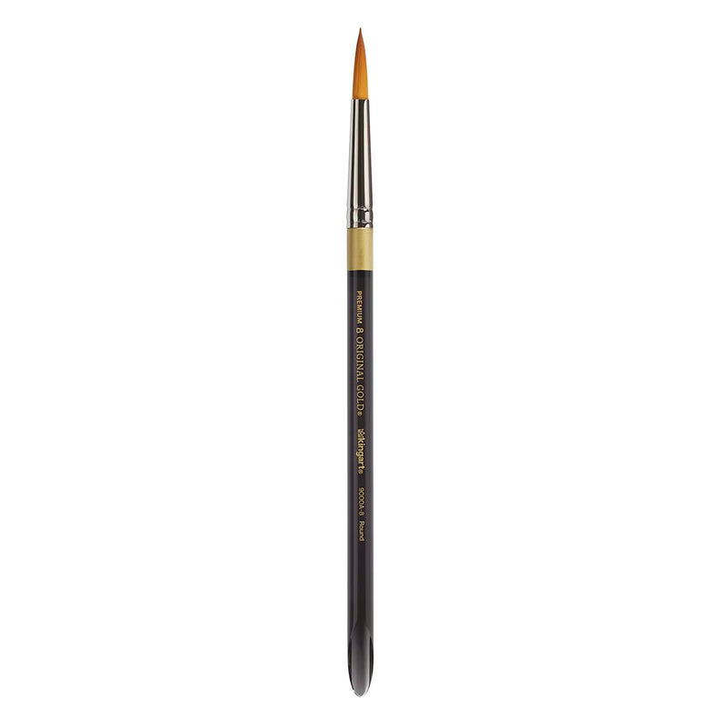 KINGART Premium Original Gold 9000A-8 Round Series Artist Brush, Golden Taklon Synthetic Hair, Short Acrylic Handle, for Acrylic, Watercolor, Oil and Gouache Painting, Size 8