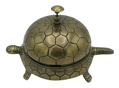 Large Tortoise Service Desk Bell - Turtle Bell in Antique Brass Finish