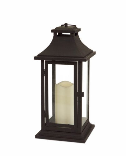 Set of 2 Black Iron Lantern with LED Flameless Pillar Candles 14.75"