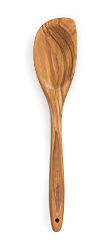 RSVP International Olive Wood Curved Spoon, 12" | Rustic, Natural Authentic Italian Olive Wood | Classic Style for Kitchens, Tables, & More | Functional for Serving Salads, Pasta, & More
