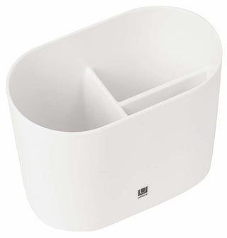 Umbra Step White Toothbrush Holder and Toothpaste Organizer - Modern Bathroom Dental Storage Organizer Holders Stand Rack With Multi-Functional 3 Slots and Dividers - It Doesn't Wobble or Fall Over