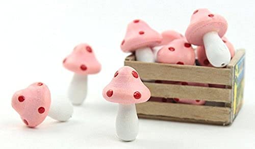 Meyer Imports Mini Wooden Mushroom Decoration (Pack of 6) - Miniature Mushrooms for Fairy Garden Art/Crafts/Dollhouse/Figurines Decor - Pink