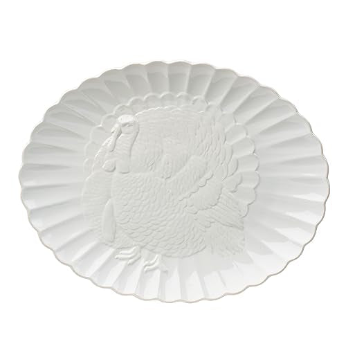 Lenox French Perle Carved Turkey Platter, 6.39, White