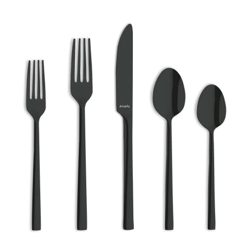 Amefa Dallas 18/0 Stainless Steel Flatware Set-Black– 20 Piece Place Setting-Service For 4-Fork Spoon Knife Set – Cutlery Set-Flatware Set