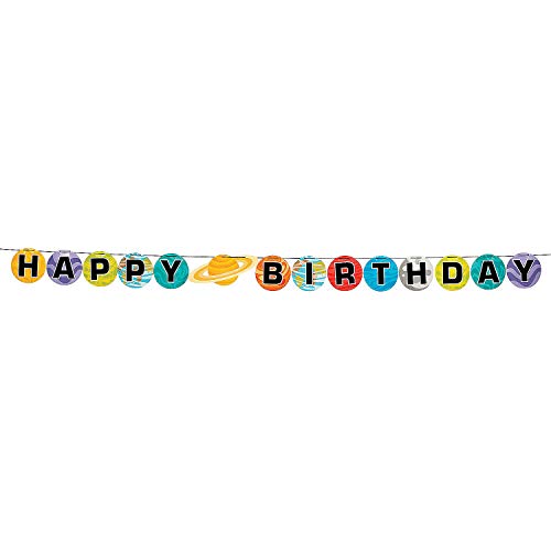 Fun Express - Space Party Happy Bday Pennant Banner for Birthday - Party Decor - Hanging Decor - Pennants - Birthday - 1 Piece