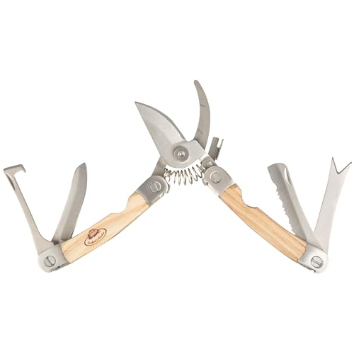 Esschert Design RFS Stainless Steel Garden Multi Tool Ash Wood Leather 2.9" x 0.9" x 5.5"