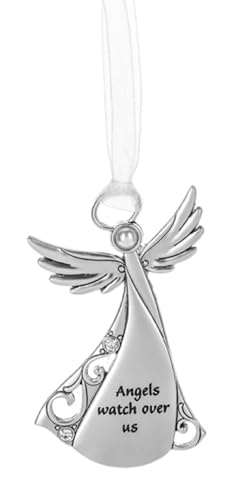 Ganz Angels Watch Over Us Hanging Ornament, 3.25-inch Height, Silver, Zinc, Polypropylene, Glass