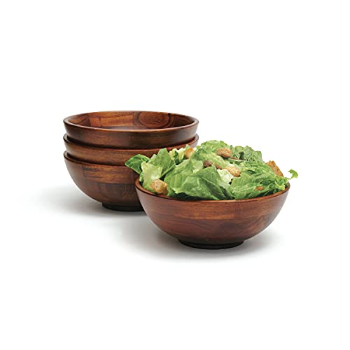 Lipper International Rubberwood Footed Bowl with Cherry Finish for Fruits, Salads, or Popcorn, Small, 7" Diameter x 2.75" Height, 27.05 Fl. Oz., Set of 4 Bowls