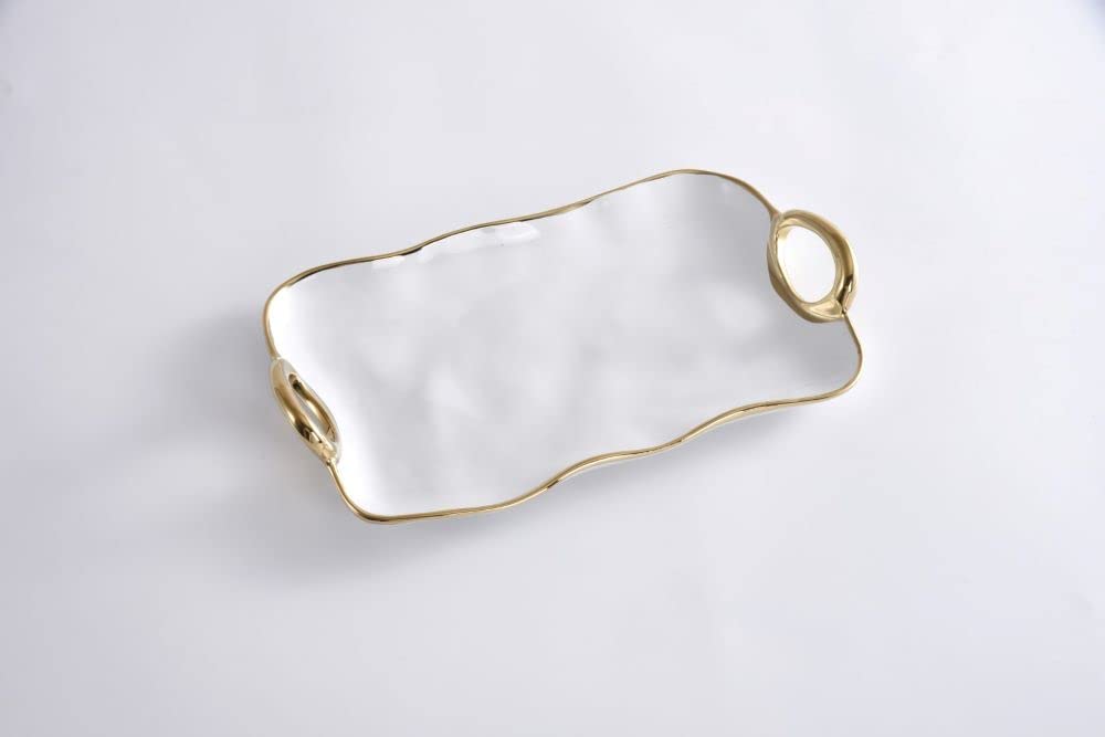 Pampa Bay Dishware Plate, 13.5 inches, White and Gold