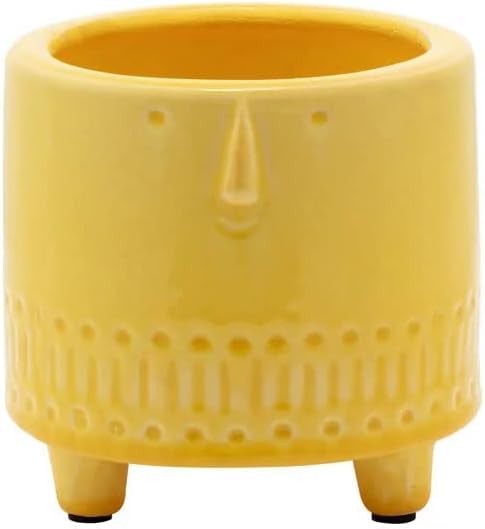 Napco Yellow Ceramic Person Pot for Indoor Plants Footed Planter, 5-Inch, Large