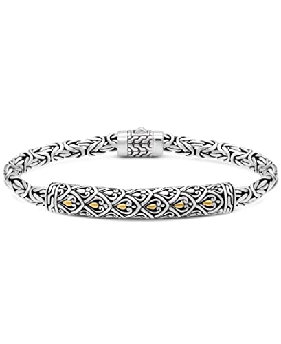 DEVATA Sterling Silver 925 and 18K Gold Bali Dragon Skin with Byzantine Oval Chain Bracelet BYK3195ATT (Dragon Skin Size L/8.0&quot;)