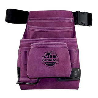 Graintex 10 Pocket Nail & Tool Pouch W/Belt PVC Buckle, Suede Leather Tool Bag, Tool Belt for Constructors, Electricians, Handymen, HVAC Tools, Professional Organizer