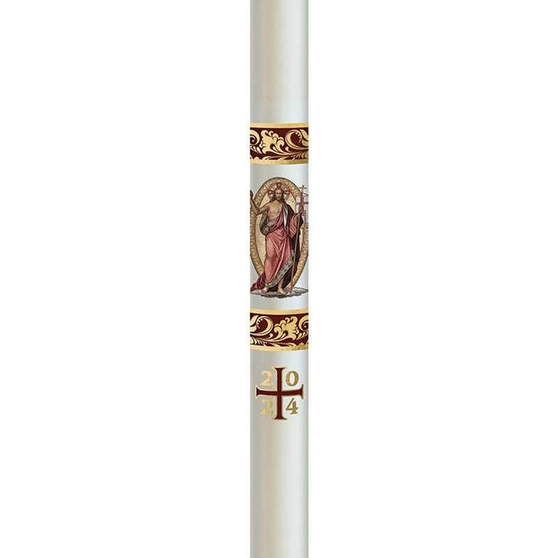 CB Church Supply Will &amp; Baumer Hand Crafted Behold The Lord Beeswax Paschal Candle with Nails, No 6 Special, Red &amp; Gold