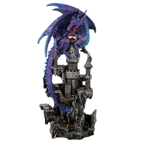 Pacific Giftware Guardian Dragon Protecting Castle with Rhinestone Rock Crystal Tabletop Decor Collectible Figurine Gift (11.75&quot; Purple)