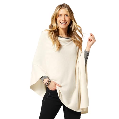 Coco + Carmen Womens Ponchos for Women - Lightweight Womens Shawl in Egret, Open Front Poncho Sweater for Women, Versatile Sweater Cape Poncho