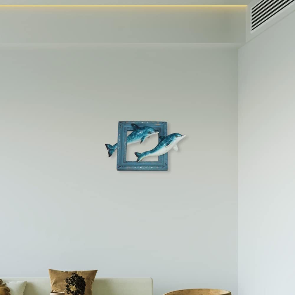 Comfy Hour Under The Sea Collection 6" Two Swimming Dolphins Coastal Ocean Theme 3D Wall Decorative Frame, High Gloss Finish, Polyresin
