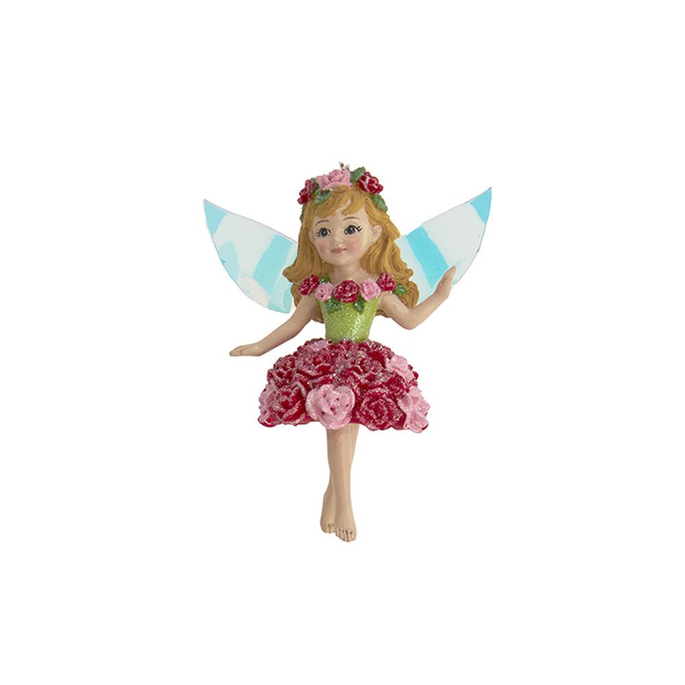Kurt Adler 4" Resin Flower Fairy Ornament, Red Skirt Flower Fairy