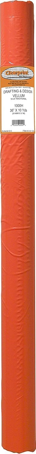 Chartpak Clearprint 1000H Design Vellum Roll, 16 lb., 100% Cotton, 36 Inches W x 10 Yards Long, 1 Each (10101150)