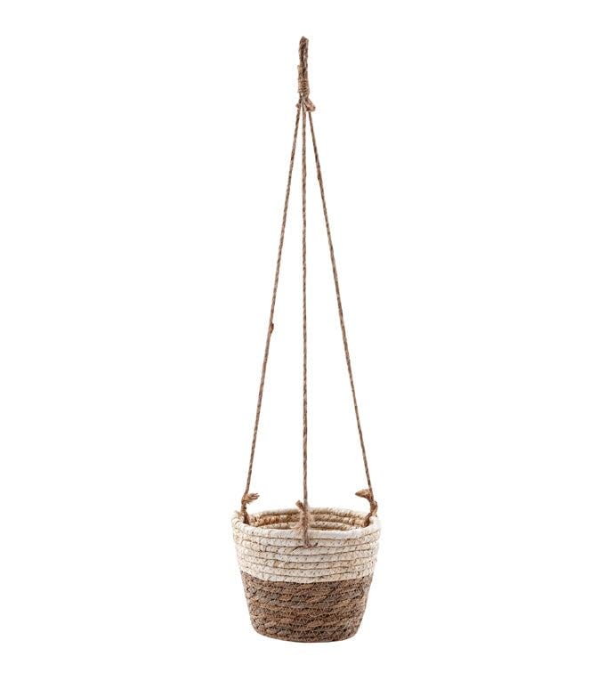 Napco Imports Two-Tone Tan Seagrass Rope Basket with Liner, 6.5-Inch, Hanging Planter