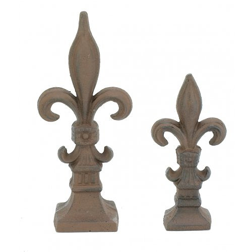 Set of 2 Cast Iron Fleur De Lis Garden Statue Patio Yard Doorstop Paperweight