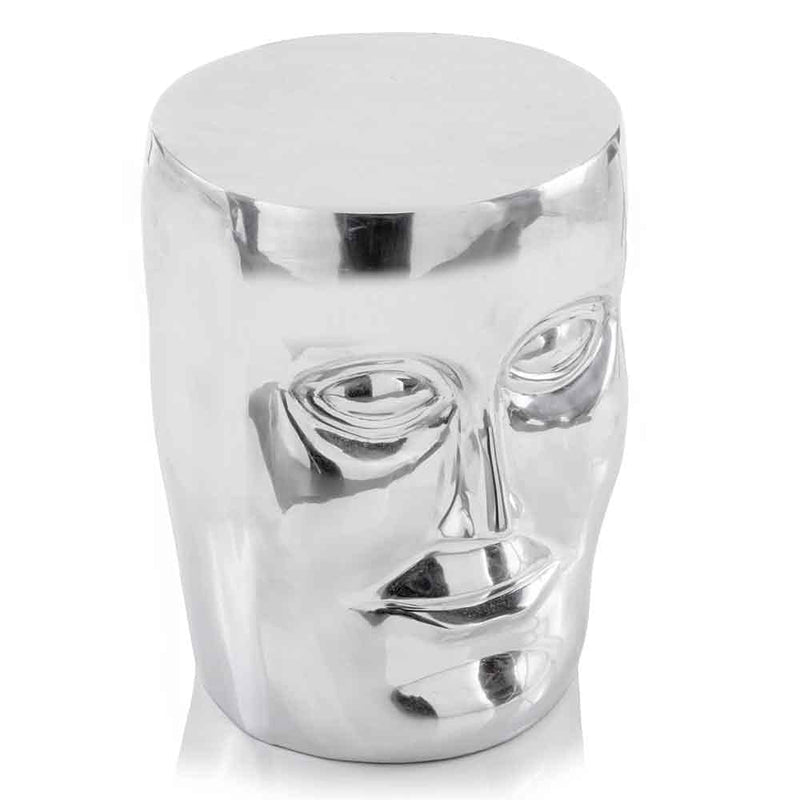 Modern Day Accents Modern Cara Alum Face Stool, Aluminum, Chair, Facial Expression, Statement Piece, Home or Office, 13"L x 13"W x 18"H, silver