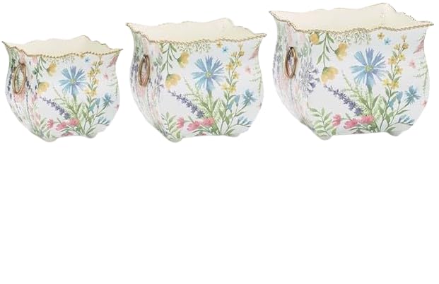 burton+BURTON Watercolor Bouquet Nested Floral Pattern Planter, Set of 3, Garden Decoration