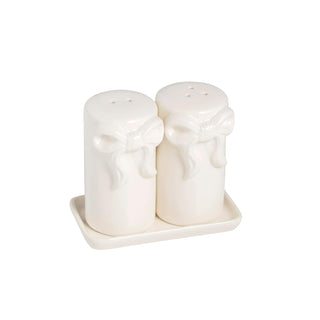 Mud Pie Food Shaker, shaker: 2" x 3 1/2" dia/tray: 3 1/2" x 4 1/4", White