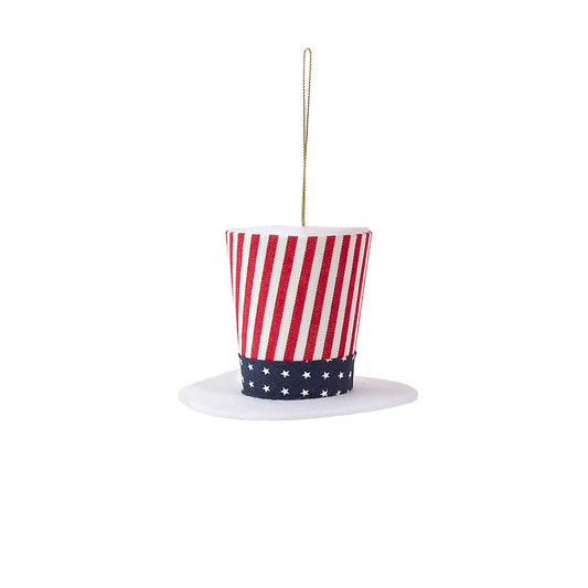 Kurt Adler 3" Fabric Stars & Stripes Hat Ornament, White Stripe Hats