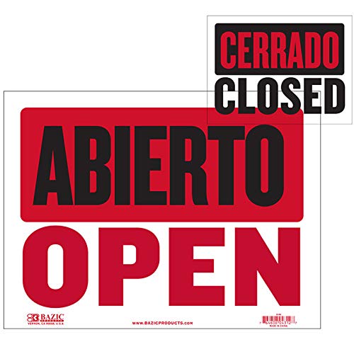 BAZIC 12" X 16" Abierto & Cerrado Sign on Back, Open & Closed Signs, Double Sides Plastic Vinyl, Business Store Office Window Restaurants Bars Retail Salon Shop, Waterproof Indoor Outdoor, 1-Pack