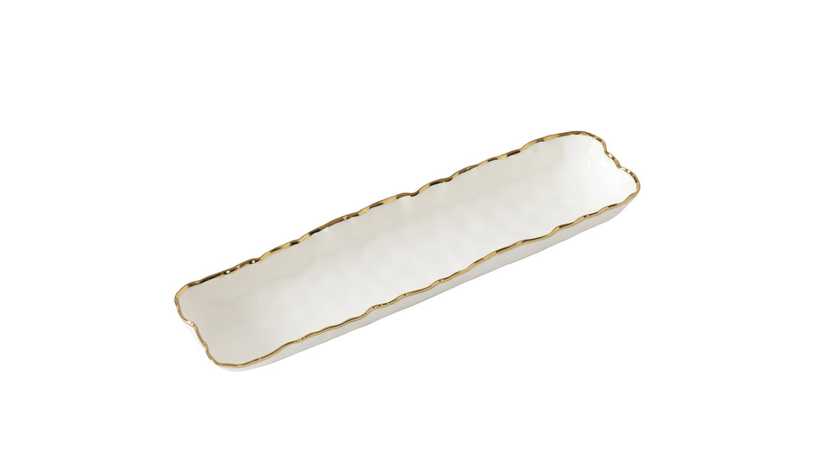 Pampa Bay Dishware Plate, 13 x 3 x 2 Inch, White and Gold