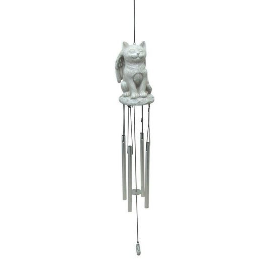 Comfy Hour Pet In Loving Memory Collection 22" Height Polyresin Memorial Hanging Cat Angel Windchime Pet Statue, Handmade Beige, for Your Home Or Garden