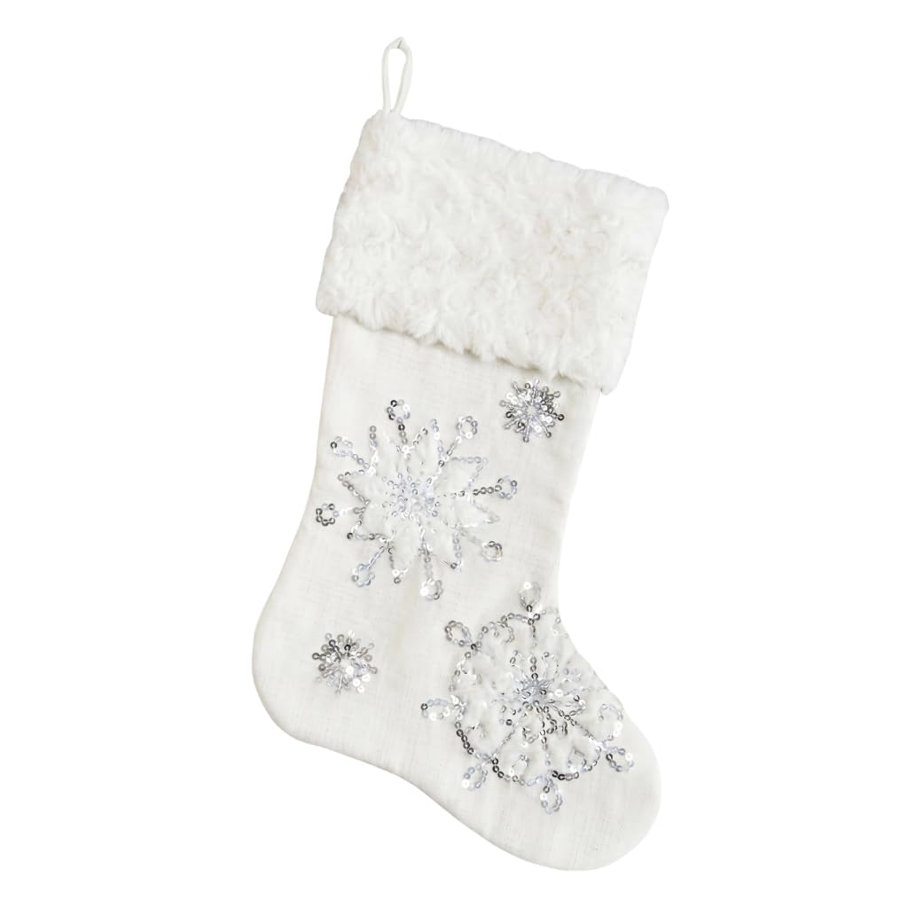 Comfy Hour Let It Snow Collection 18"x11" Silvery Snowflakes Stocking Christmas Decoration, Polyester