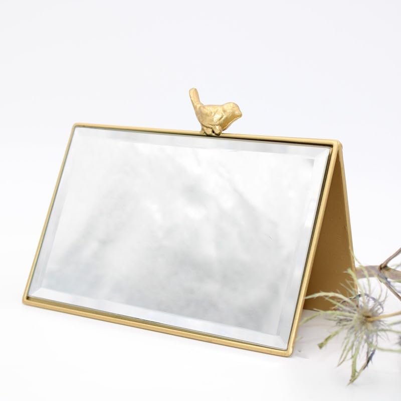 TradeCie Table Mirror with Bird, Double Sided, 8-inches Length, Gold, Table Decoratives