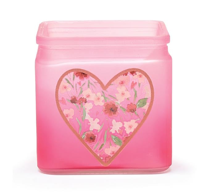 burton + BURTON Ombre Glass Cube Vase with Floral Heart, 4-inch Height, Tabletop Decoration