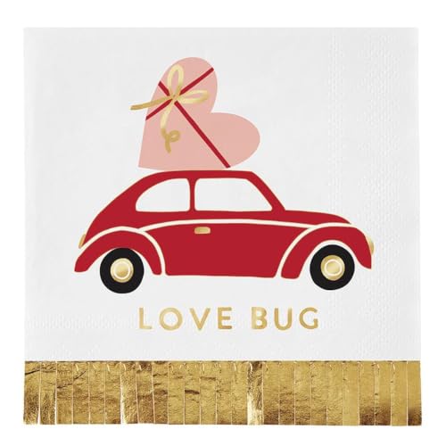 Slant Party Supplies - Paper Napkins Disposable Cocktail Napkin Set, 5" x 5", Love Bug