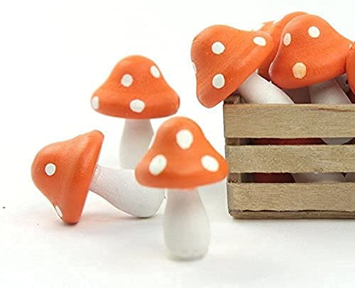 Meyer Imports Mini Wooden Mushroom Decoration (Pack of 6) - Miniature Mushrooms for Fairy Garden Art/Crafts/Dollhouse/Figurines Decor - Orange