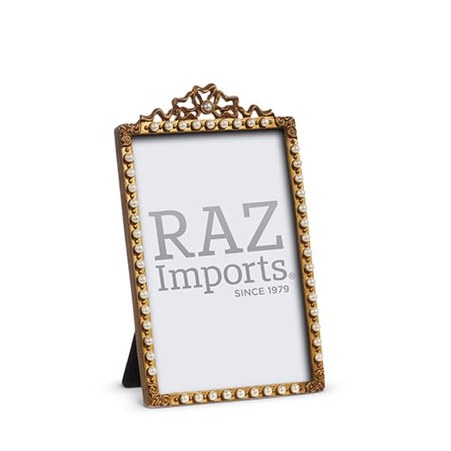 RAZ Imports Antique Gold and Pearl Picture Frame, 7-inch Height, Gold and Yellow, MDF, Glass, and Iron, The English Manor