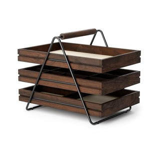 Umbra Terrace Jewelry Tray, 3-Tier Sliding Organizer, Black/Walnut