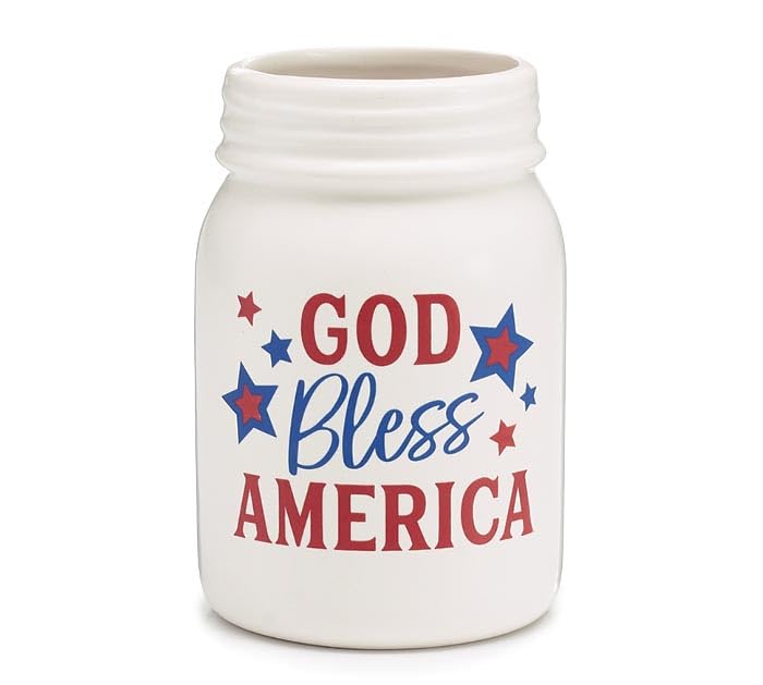 burton + BURTON God Bless America Mason Jar Vase, 6-inch Height, Holiday Kitchen Accessories