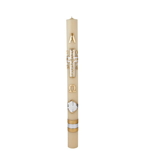 CB Church Supply Will &amp; Baumer Hand Crafted Tree of Life Beeswax Paschal Candle with Nails, No 9, Silver &amp; Gold