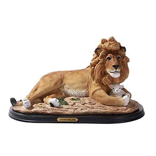 Pacific Giftware Lion and The Lamb Statue Wood Base with Brass Name Plate