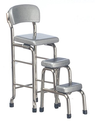 Dollhouse Miniature 1:12 Scale Silver Kitchen Stool with Steps #T5953