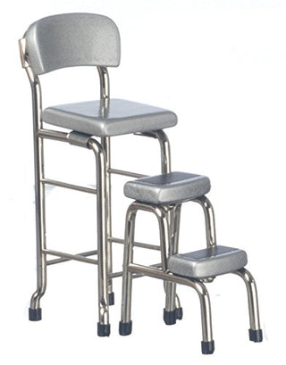 Dollhouse Miniature 1:12 Scale Silver Kitchen Stool with Steps #T5953