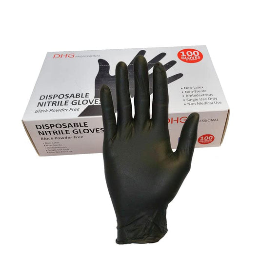 DHG Professional Latex Free Powder Free Black Nitrile Disposable Gloves, Food Handling, Cleaning Gloves (100, Medium)