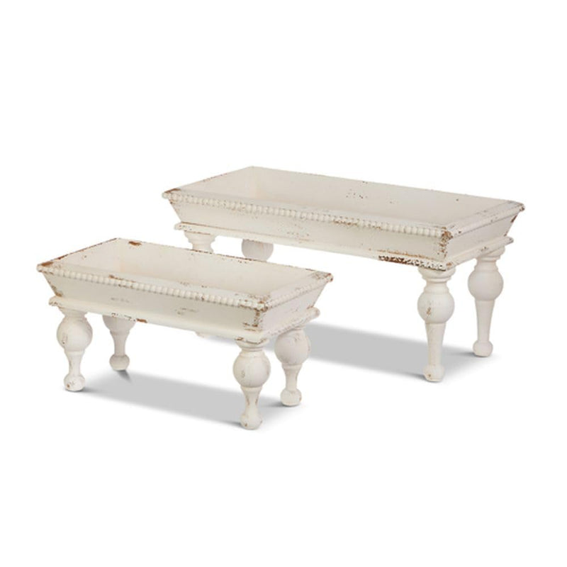 Raz Imports 2024 Sweet Magnolia 22.5" White Footed Trays, Set of 2