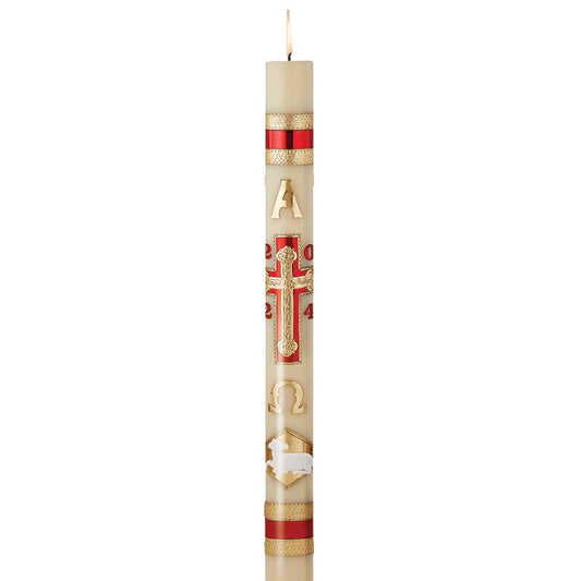 CB Church Supply Will &amp; Baumer Hand Crafted Christ The Redeemer Beeswax Paschal Candle with Nails, No 9, Red &amp; Gold