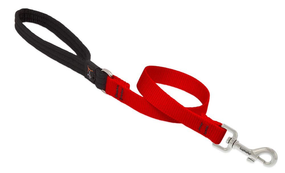 Traffic Leash by Lupine in 3/4" Wide Red 2-Foot Long with Padded Handle