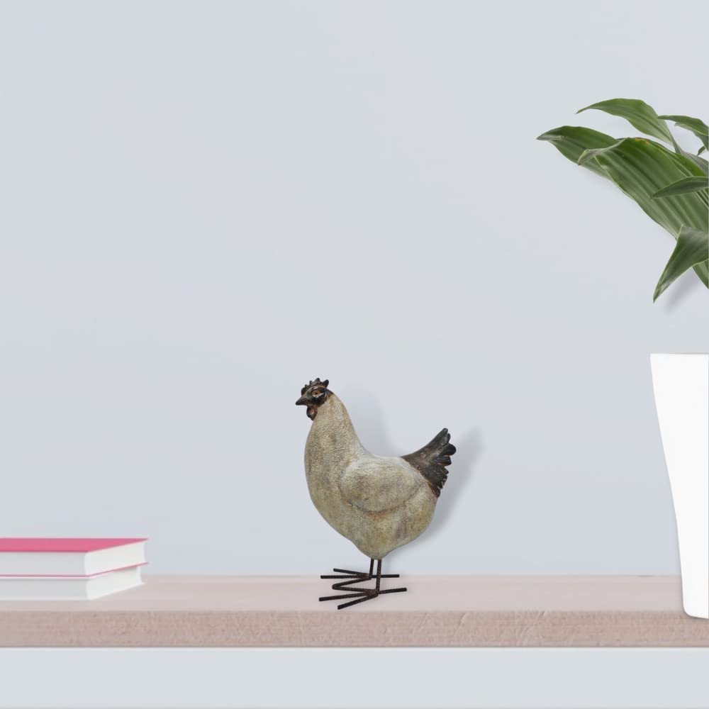 Comfy Hour 15" Country Standing Chicken Hen Figurine Farm Animal Statue, Cream & Rust Effect, Polyresin Decor
